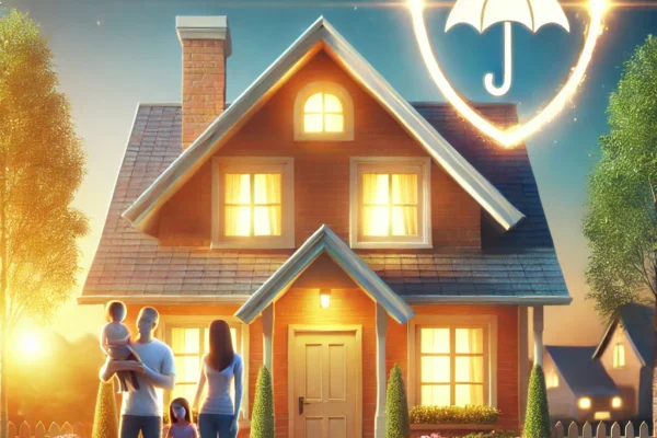 DALL·E 2025-03-13 11.03.53 - A warm and reassuring image of a family house with home insurance protection. The house is in perfect condition, with a well-maintained garden and a b